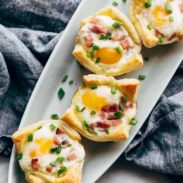 Ham, Egg, and Cheese Brunch Cups On Oval Serving Platter