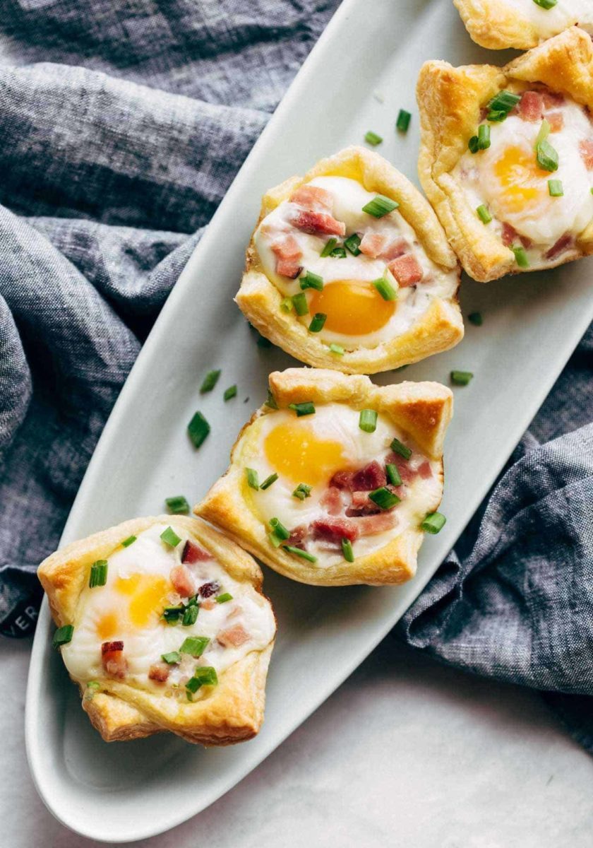 Ham, Egg, and Cheese Brunch Cups On Oval Serving Platter