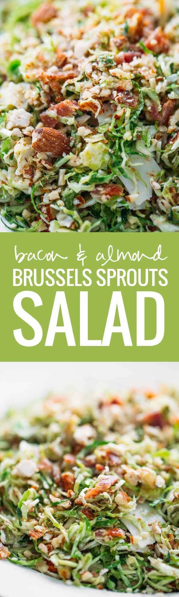 Bacon and Brussels Sprout Salad - bacon, almonds, Parmesan, light citrus vinaigrette, and paper-thin brussels sprouts!