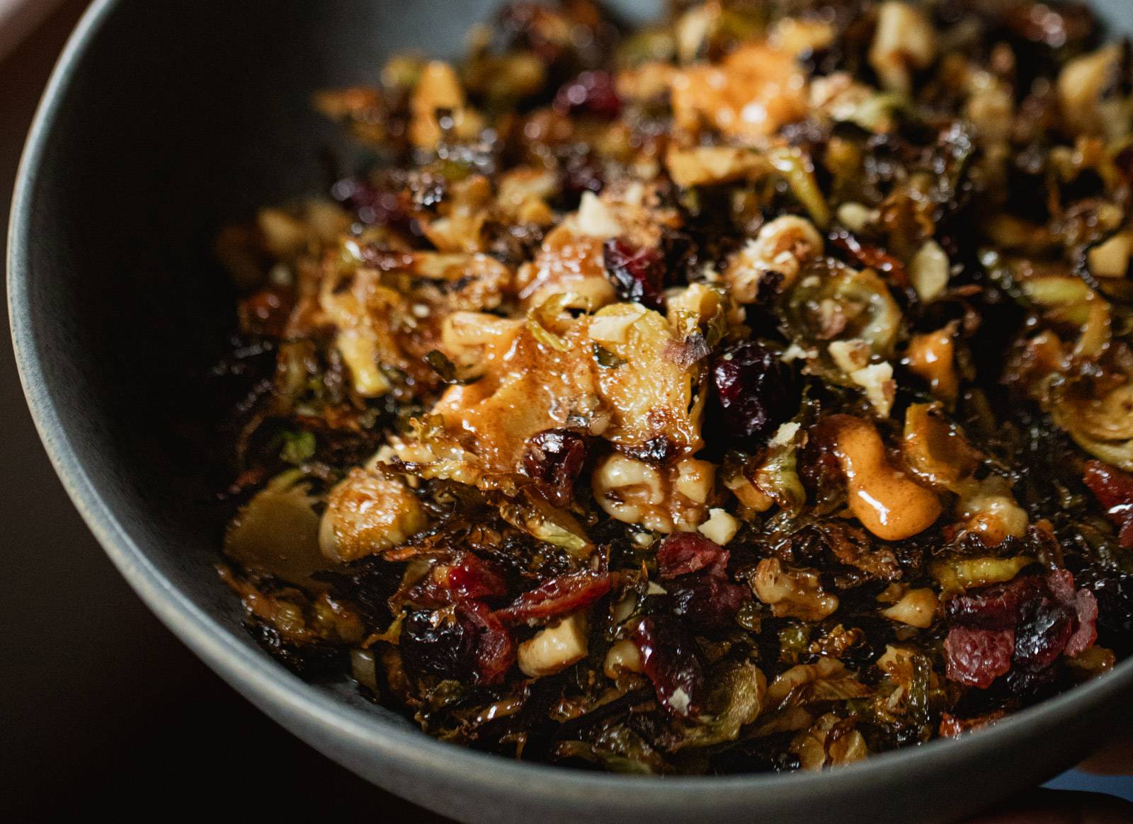 Roasted brussels sprouts in a bowl.