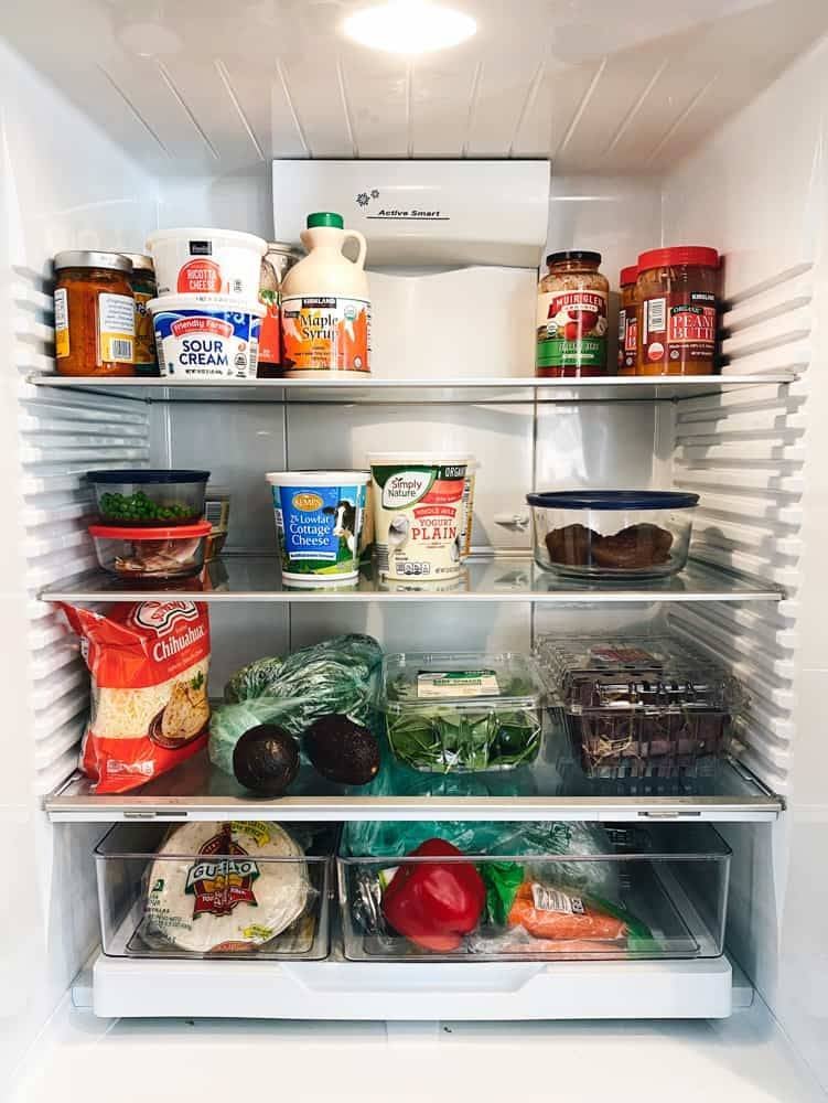 A fridge full of groceries.