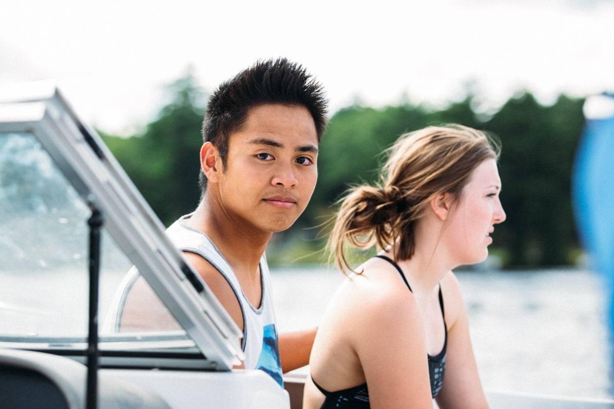 Boy and girl on a boat.