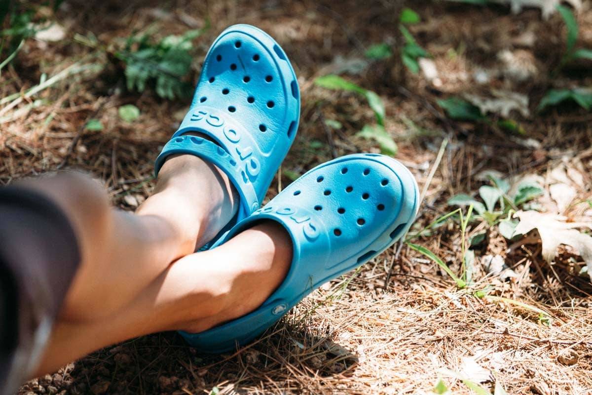 Blue crocs.