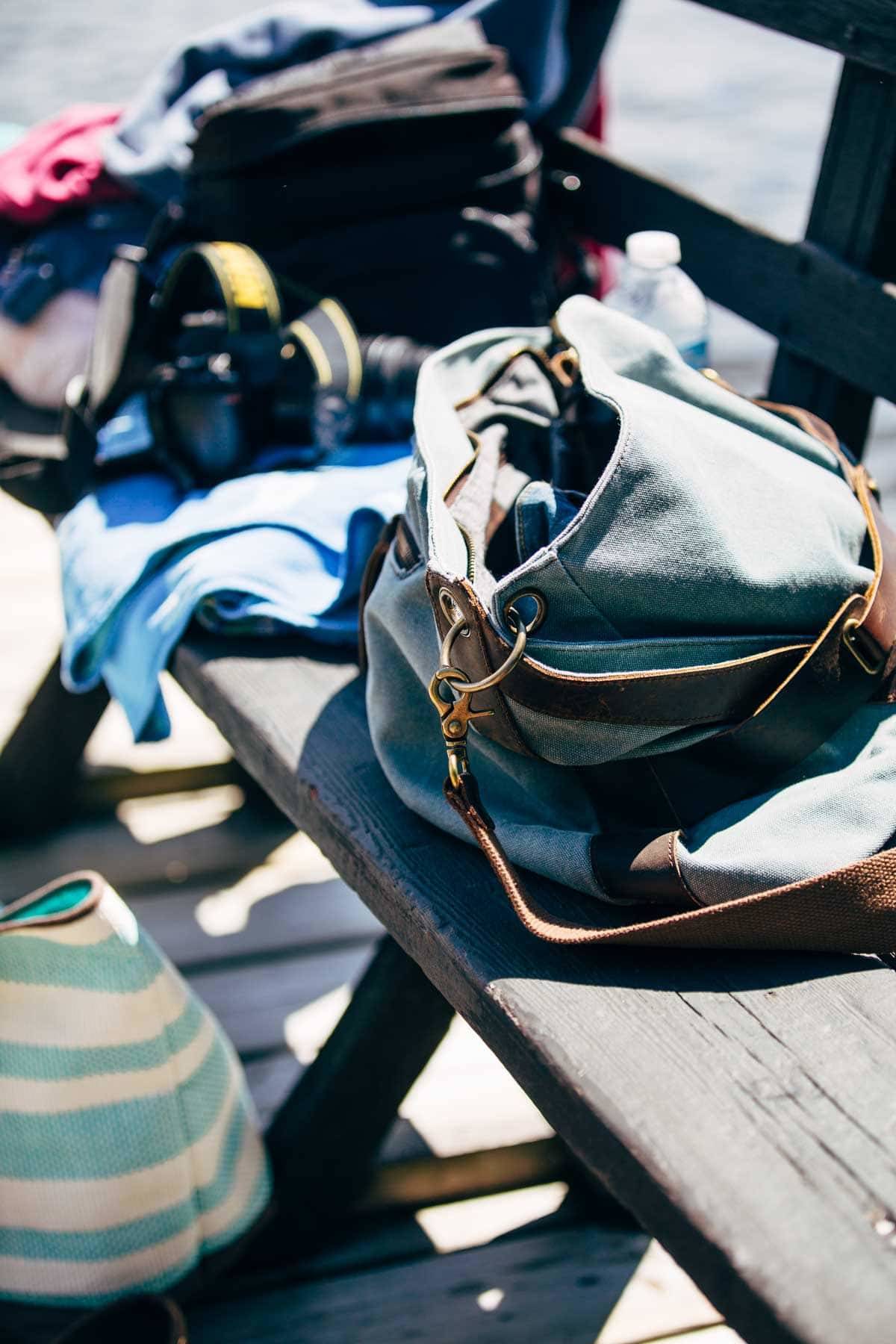 Bags on the dock.