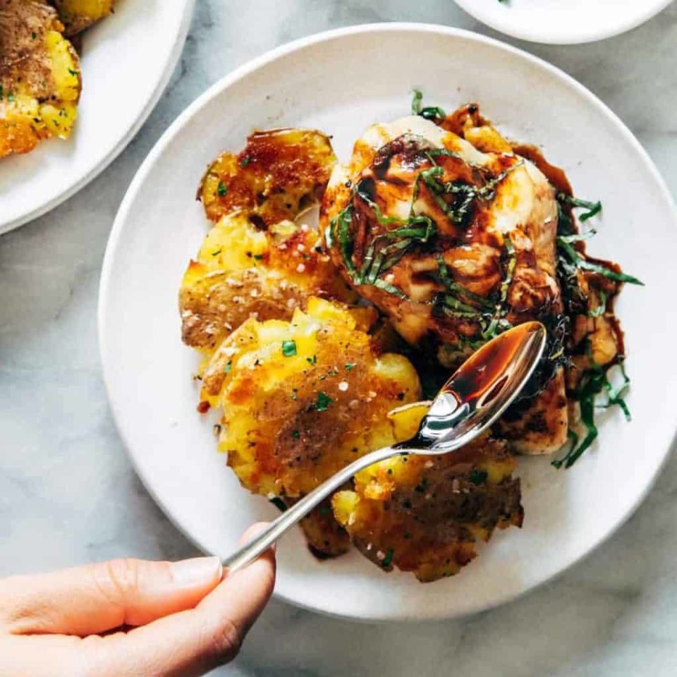 Caprese Chicken with Smashed Potatoes Recipe - Pinch of Yum