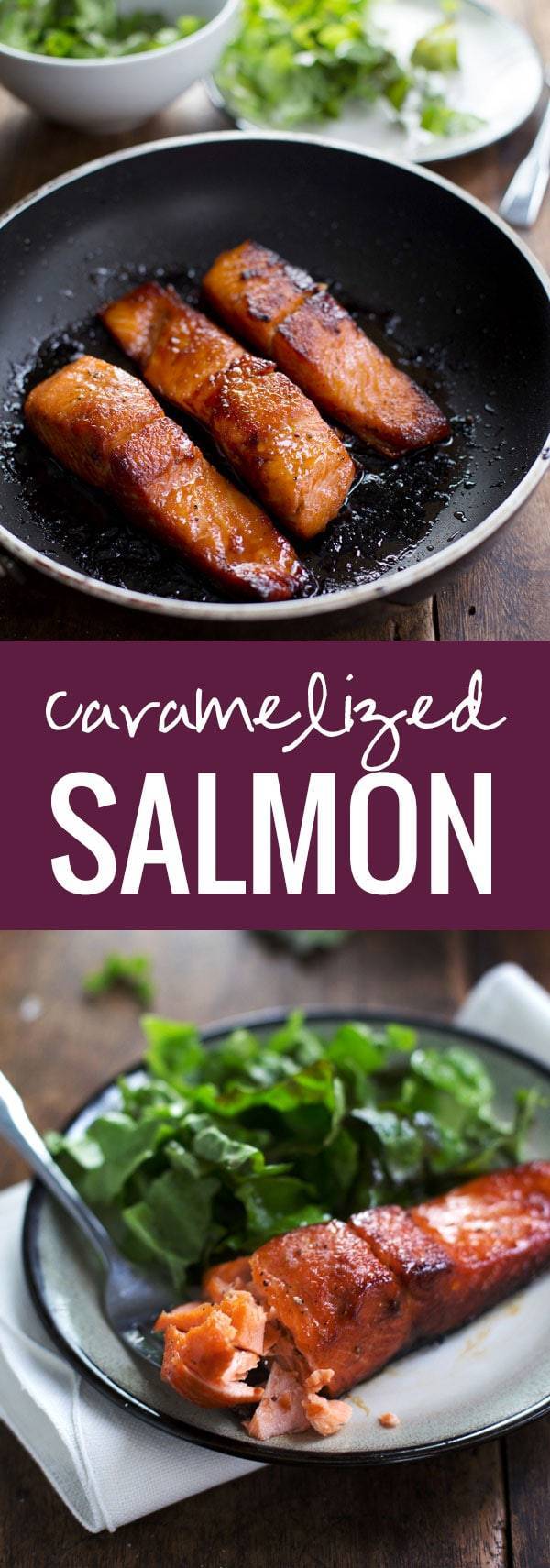 Caramelized Salmon - Five ingredients. Twenty minutes. Perfect texture. Addicting flavor. Healthy for your bod. Pretty to look at.