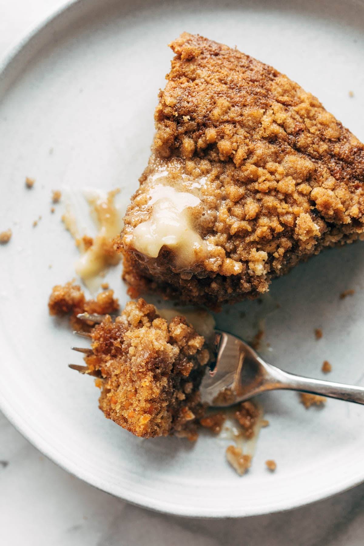 Bite of carrot cake coffee cake.