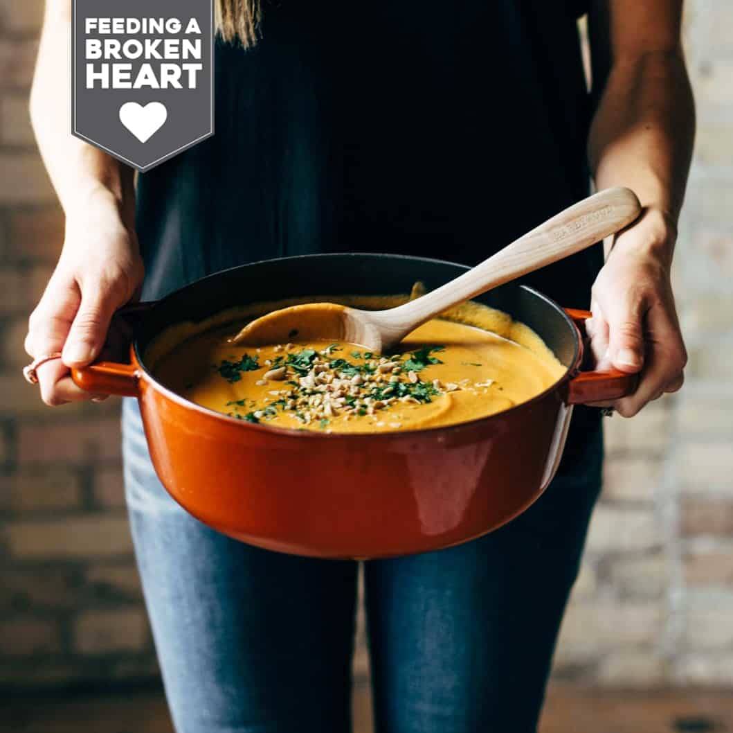 Carrot soup in a pot.