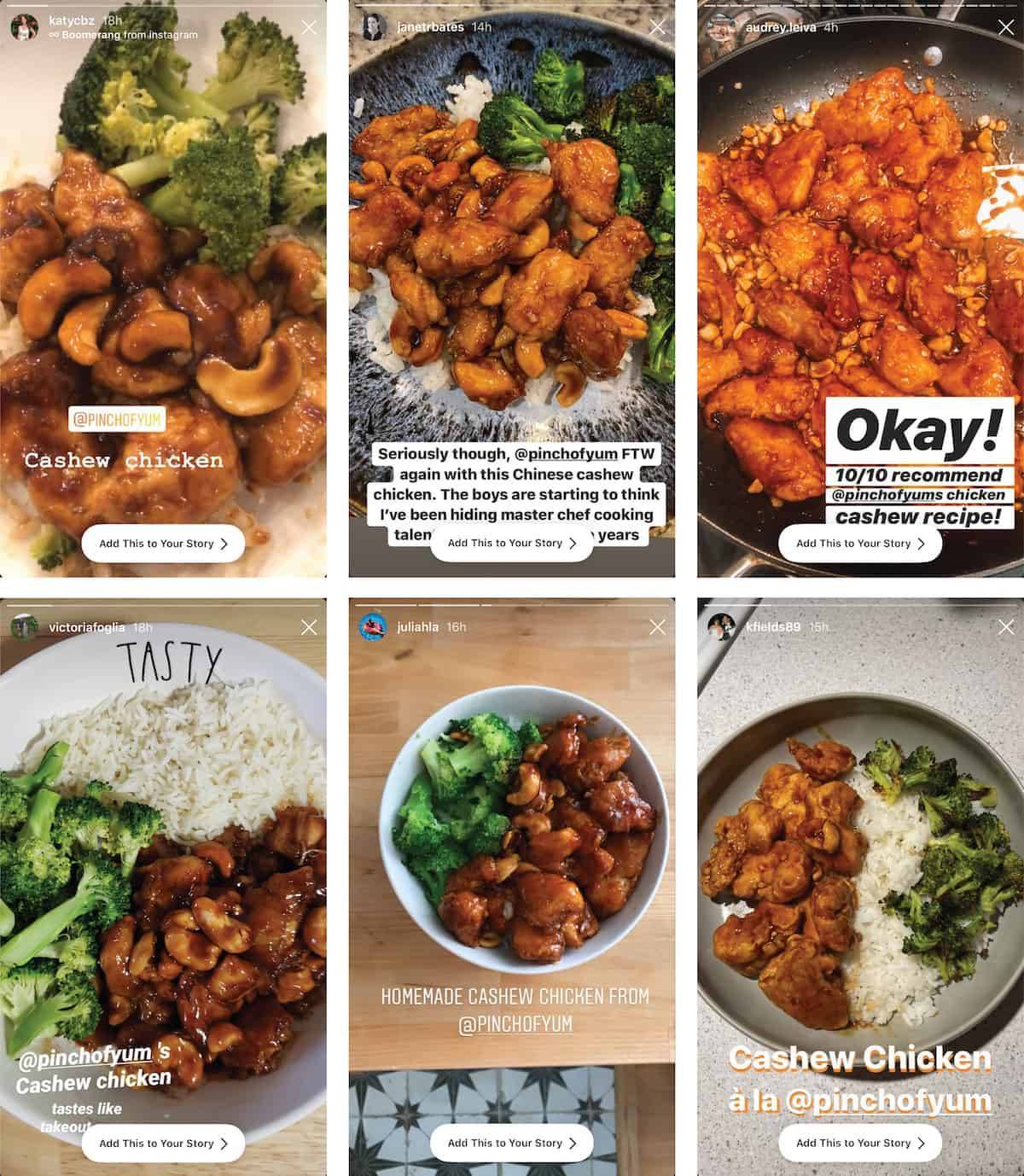 Instagram images of Cashew Chicken.