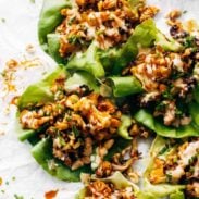 Cauliflower Lettuce Wraps on a surface.