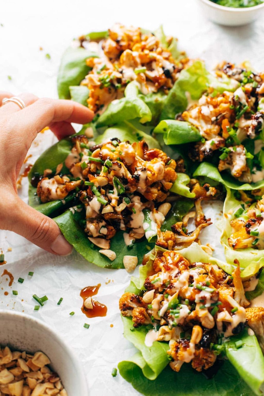 Roasted Cauliflower Lettuce Wraps with Korean BBQ-Inspired Sauce Recipe ...