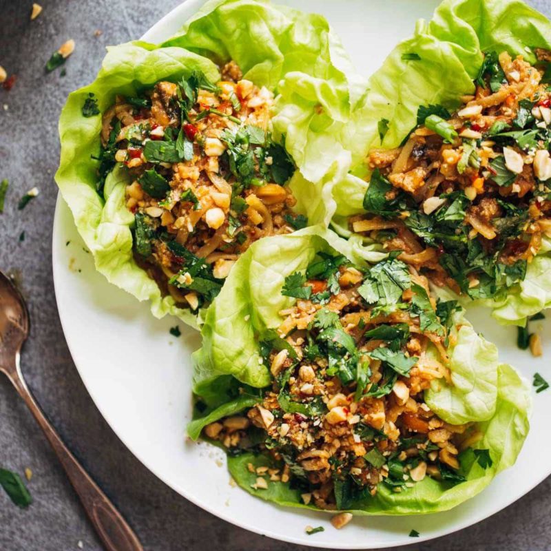 Peanut Chicken Lettuce Wraps With Ginger Garlic Sauce Recipe - Pinch Of Yum