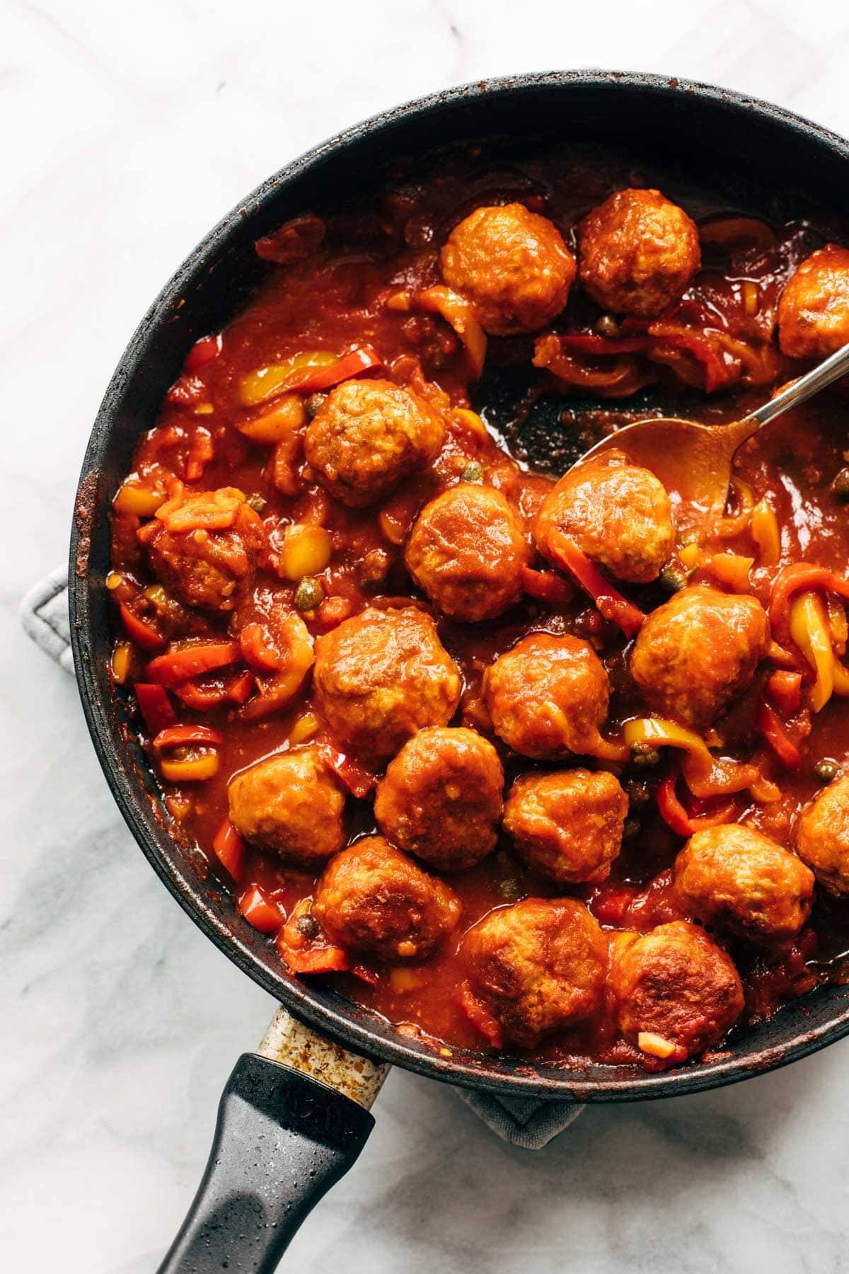 Chicken Meatballs with Peppers and Orzo Recipe Pinch of Yum