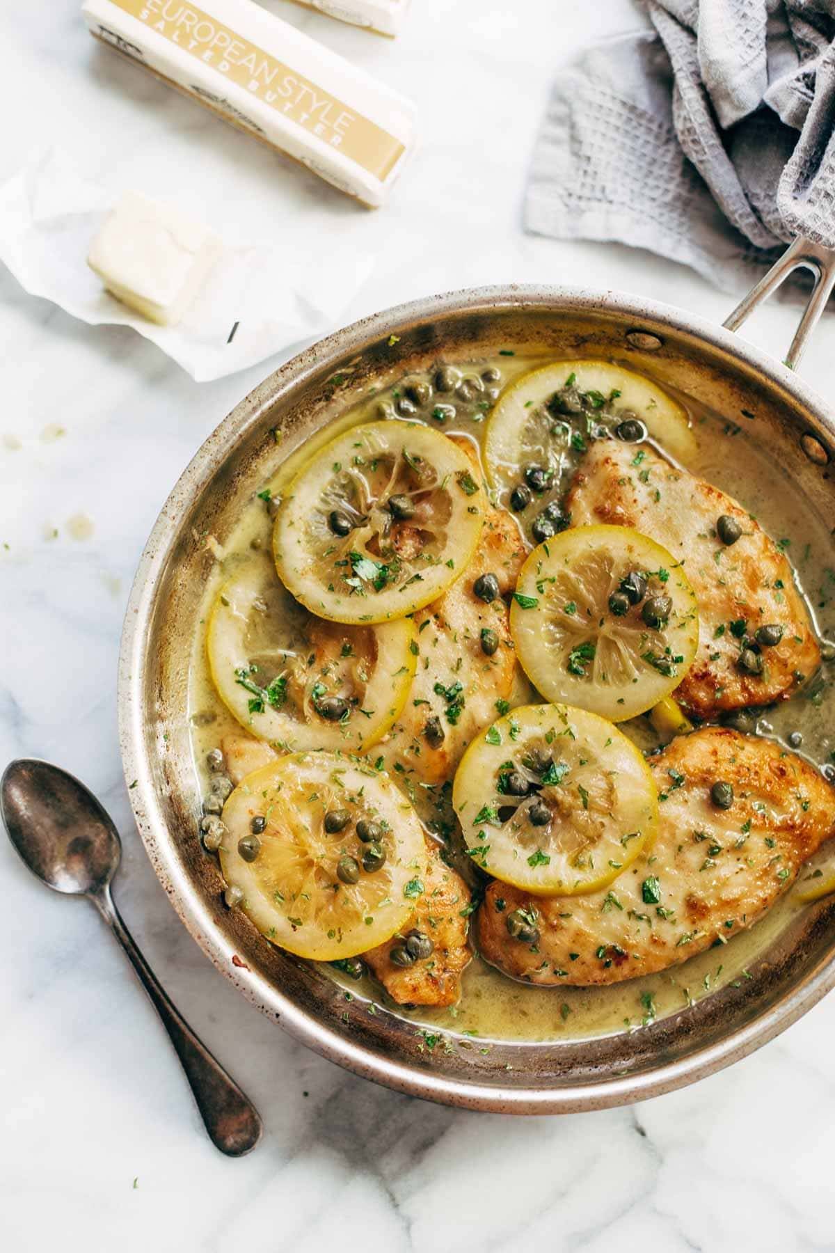 Chicken Piccata - you won't believe how easy this recipe is! Perfect with a green salad and grilled bread for soaking up all the extra sauce. | pinchofyum.com