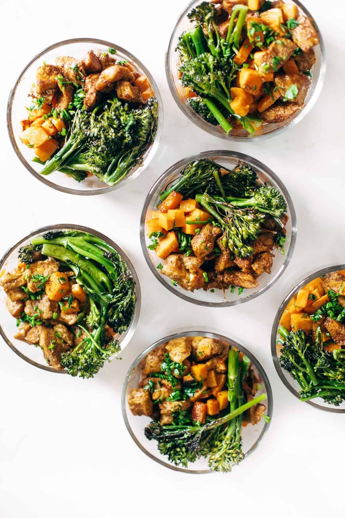 Meal Prep Lunch Bowls with Spicy Chicken, Roasted Lemon Broccoli