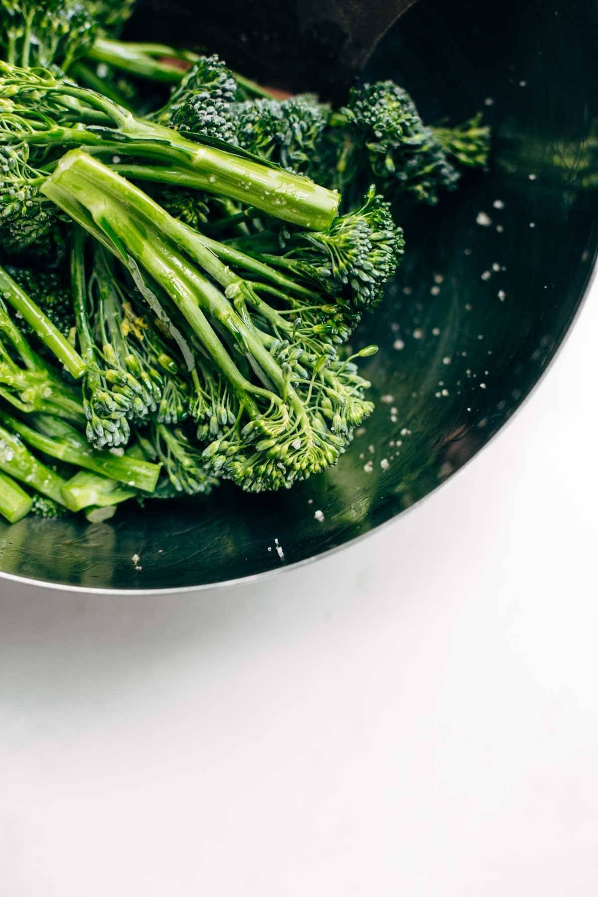 Broccoli for Meal Prep in a silver bowl. 