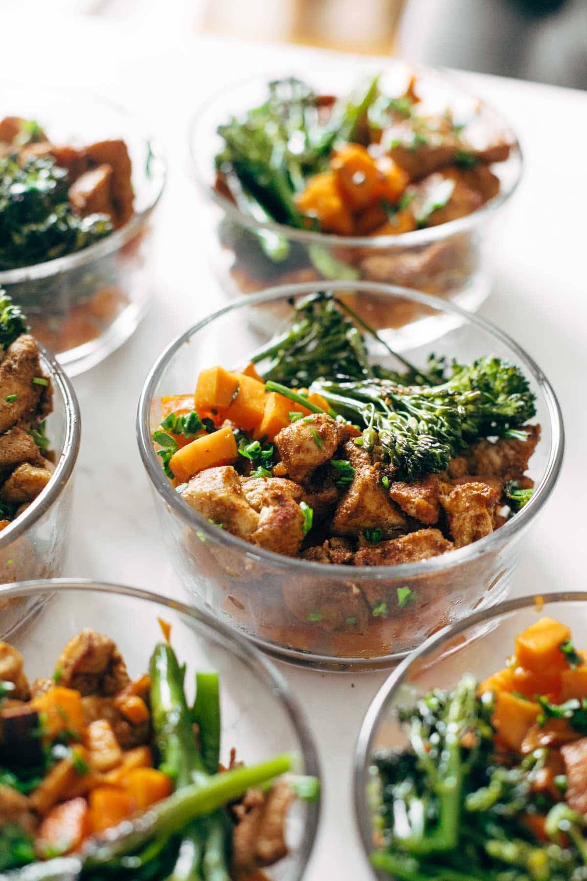 Meal Prep Lunch Bowls with Spicy Chicken, Roasted Lemon Broccoli, and  Caramelized Sweet Potatoes - Ally's Cooking