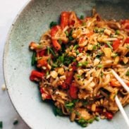 Instant Pot Chili Garlic Noodles in bowl with chopsticks.