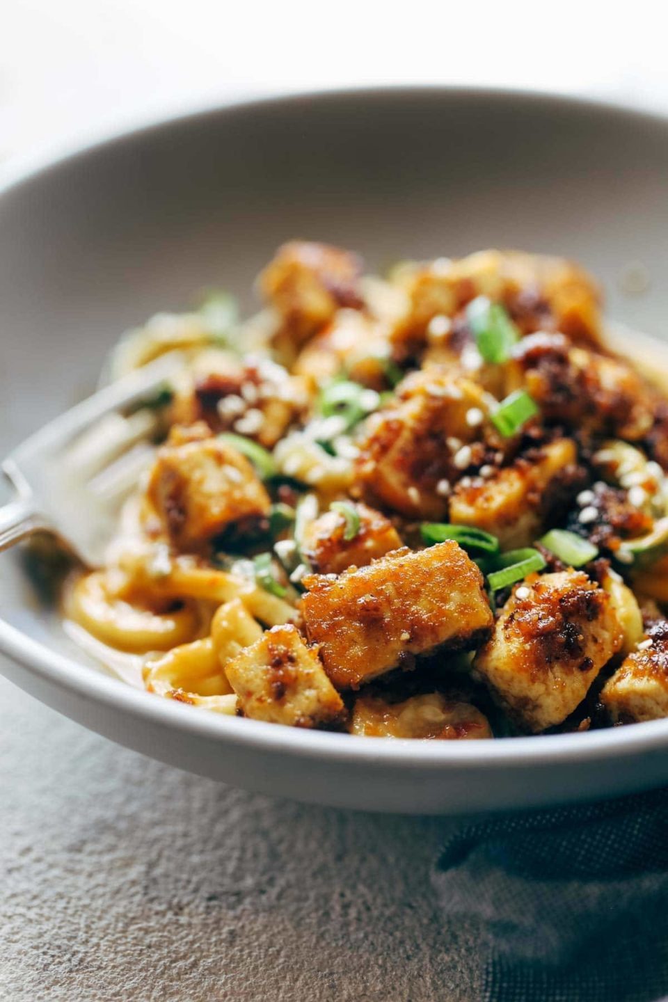 Spicy Sesame Zoodles with Crispy Tofu Recipe Pinch of Yum