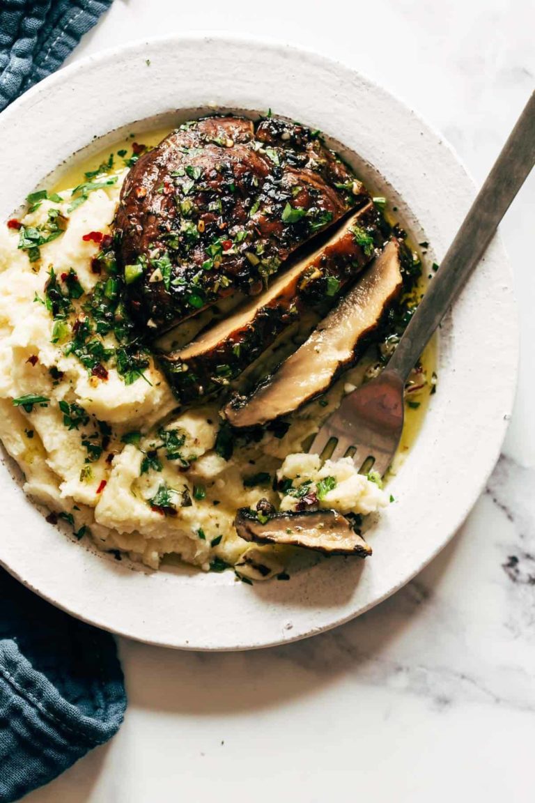 Grilled Chimichurri Portobellos with Goat Cheese Mashed Potatoes Recipe
