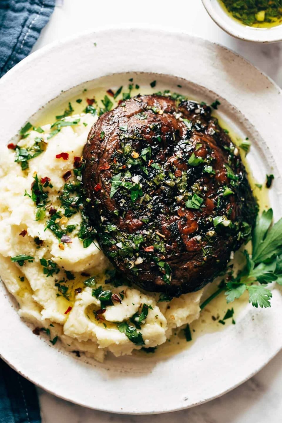 Grilled Chimichurri Portobellos with Goat Cheese Mashed Potatoes Recipe ...