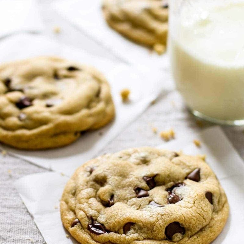 Chocolate chip cookies and a class of milk