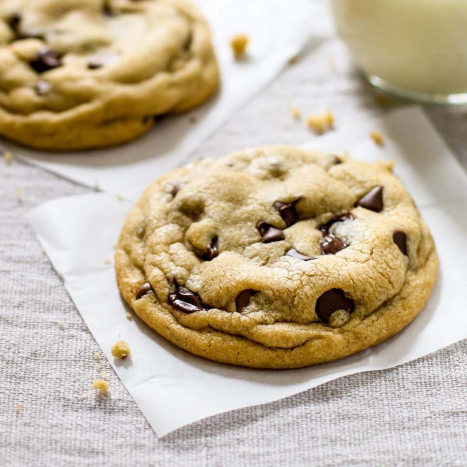 Chocolate Chip Cookies on parchment paper.