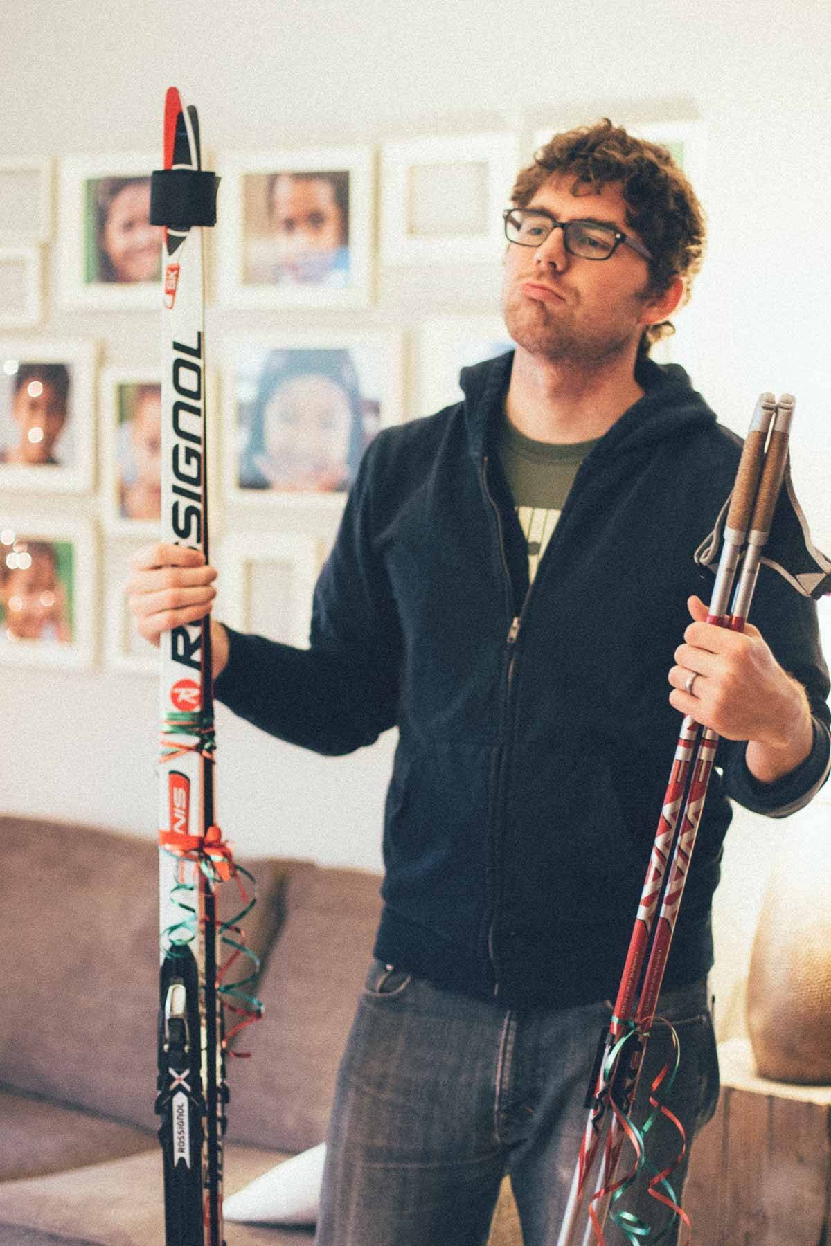 Bjork with skis.