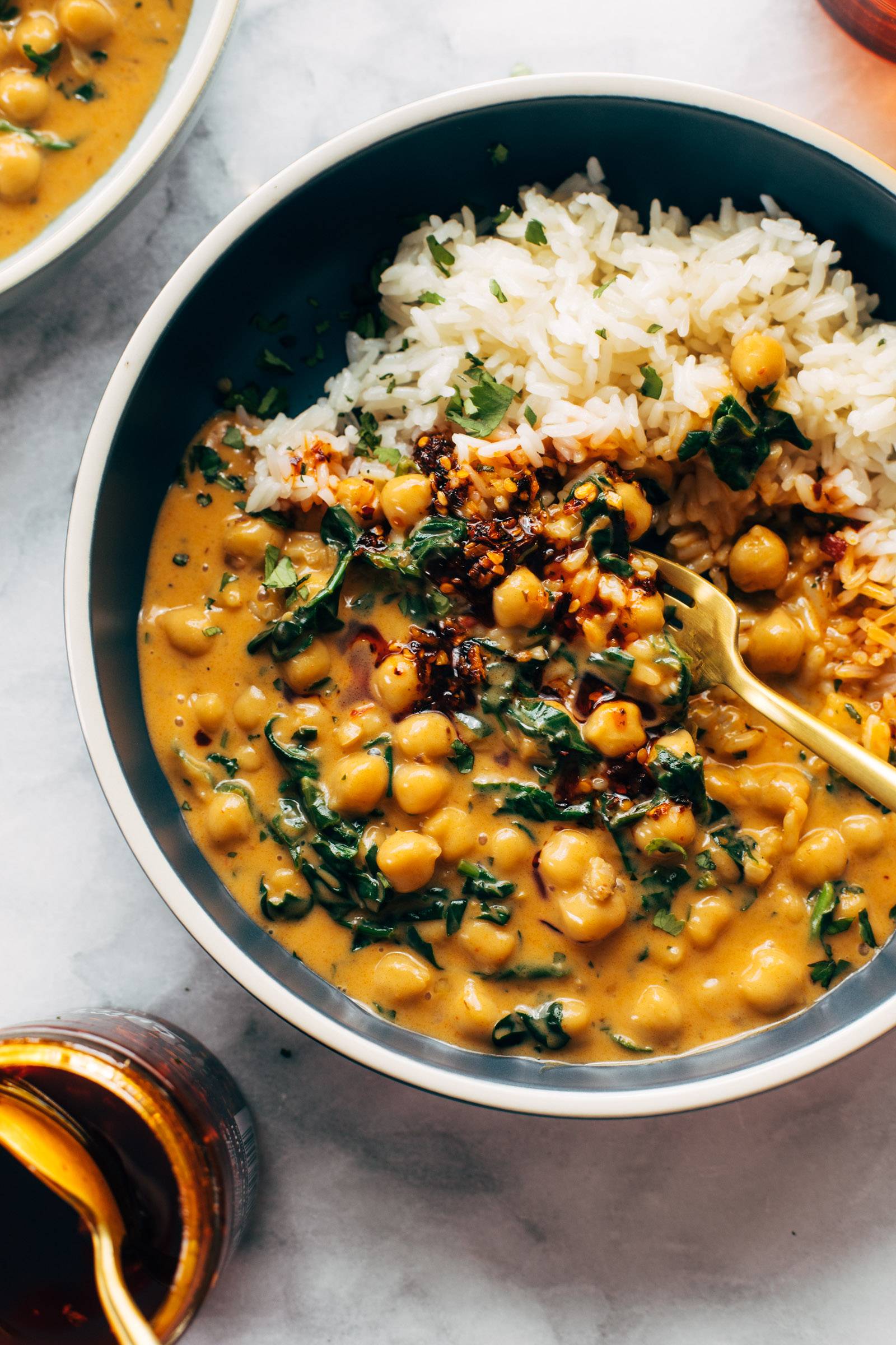Bowl of coconut curry chickpeas