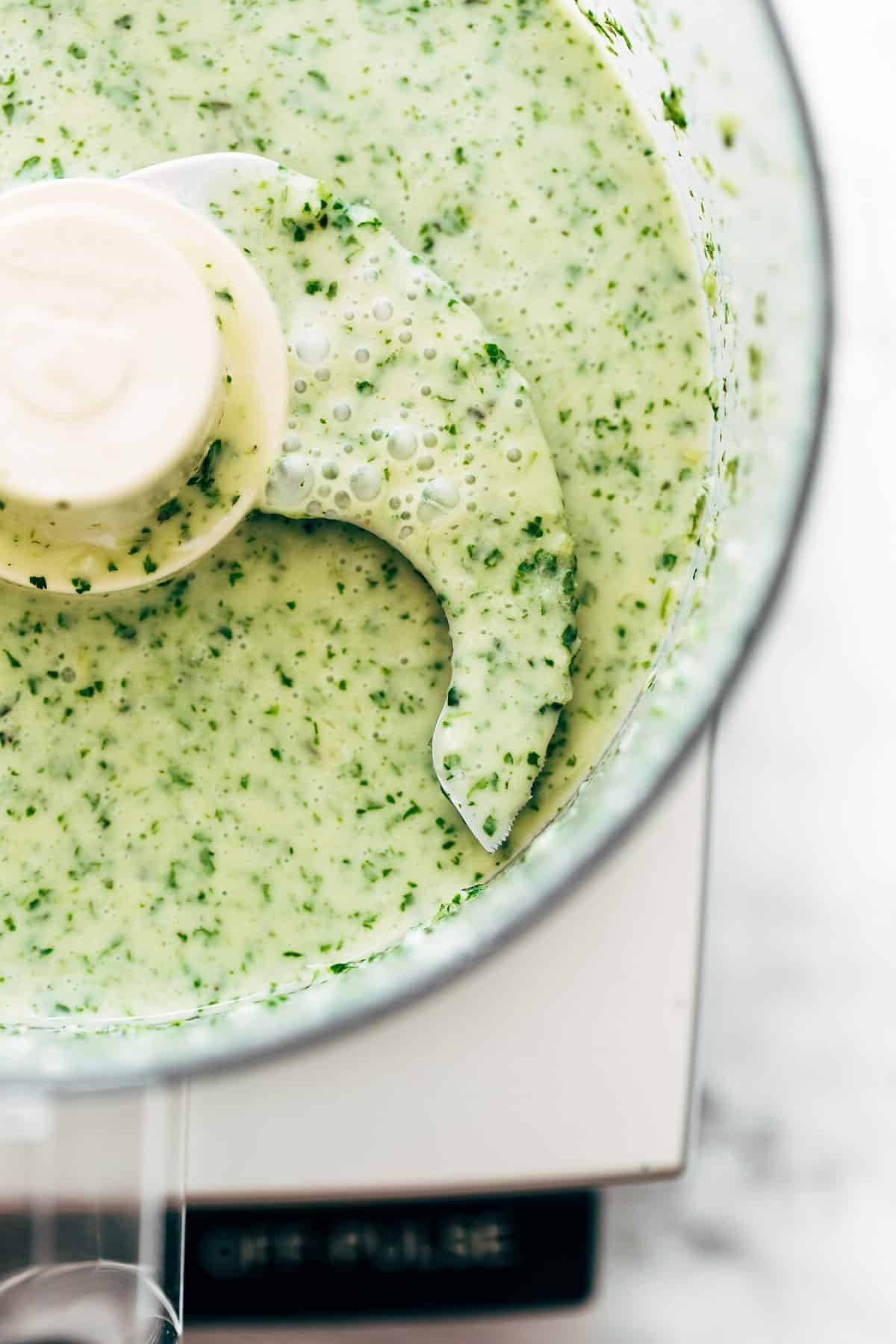 Coconut lime sauce in a food processor.