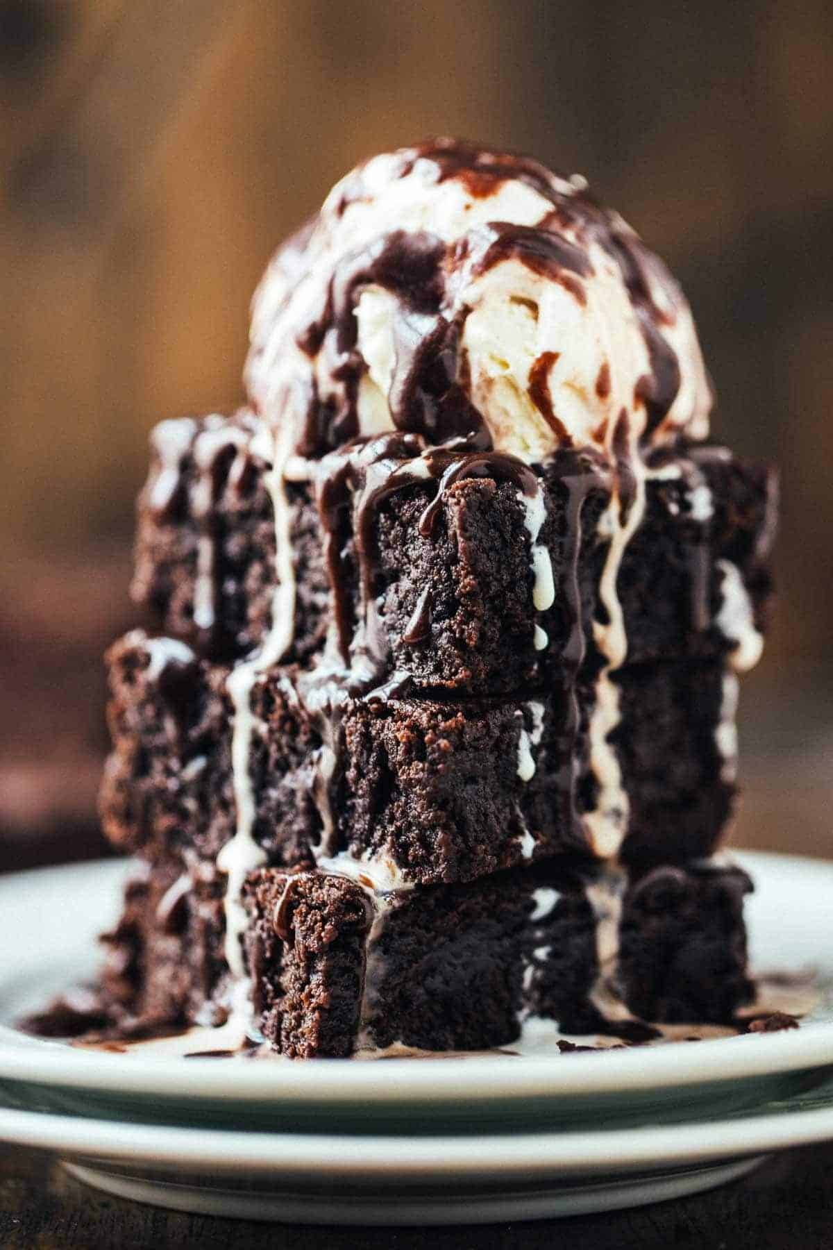 Brownies with ice cream.