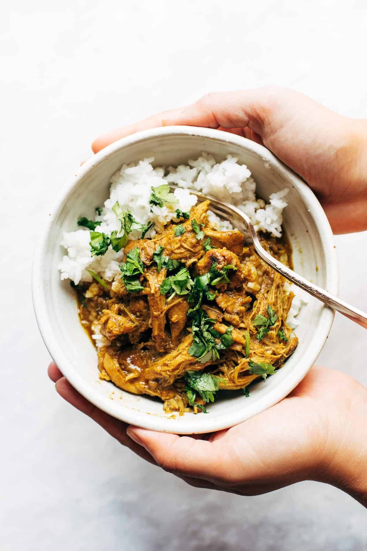 Tandoori chicken in bowl with rice.