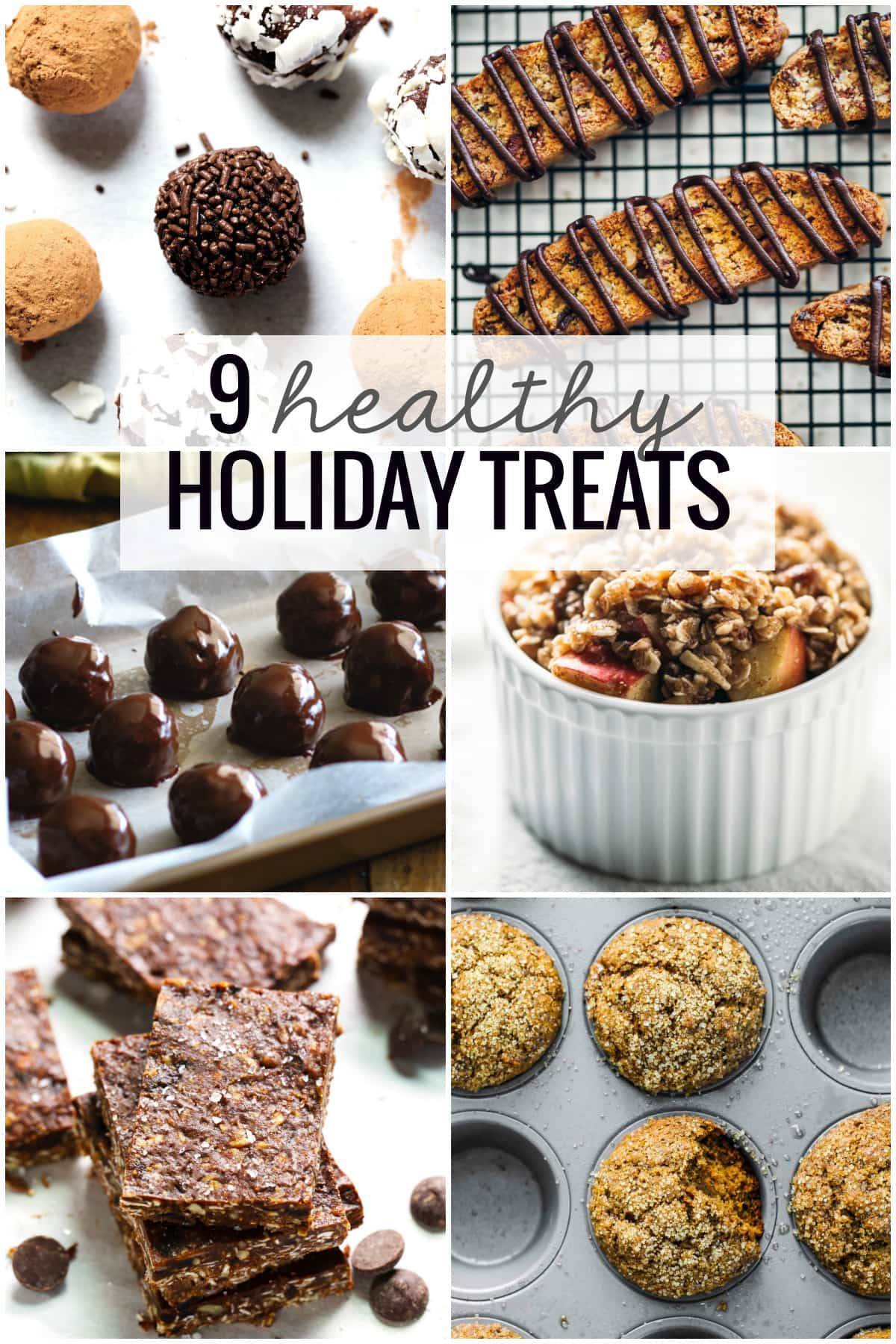 Nine healthy holiday treats collage.