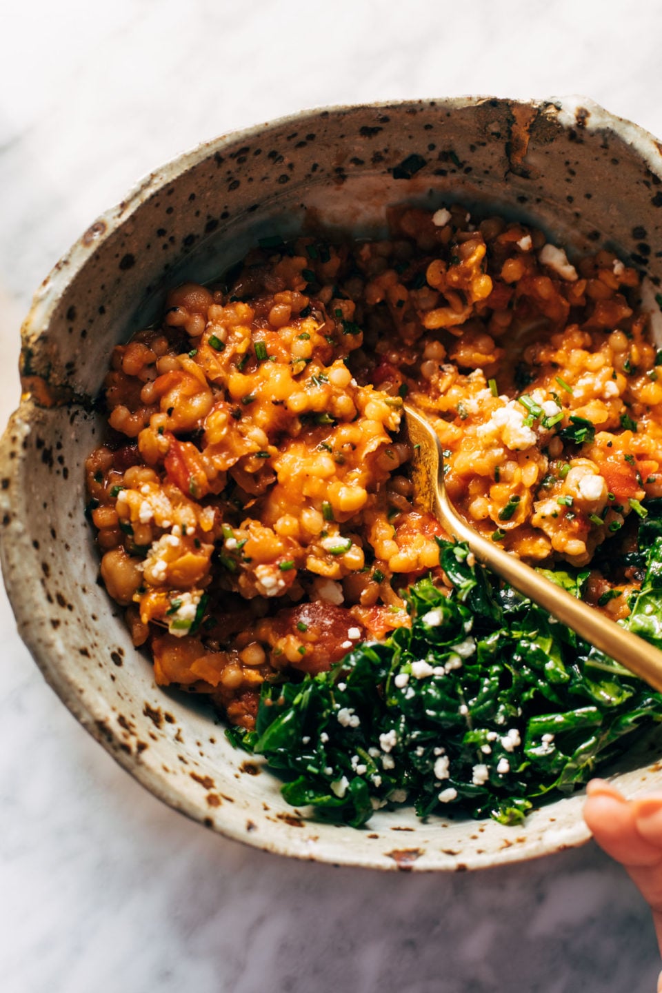 Pearl Couscous Skillet with Tomatoes, Chickpeas, and Feta Recipe