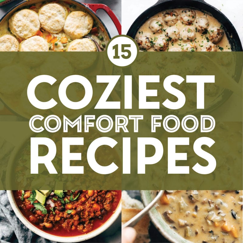 Comfort food recipes in a collage.