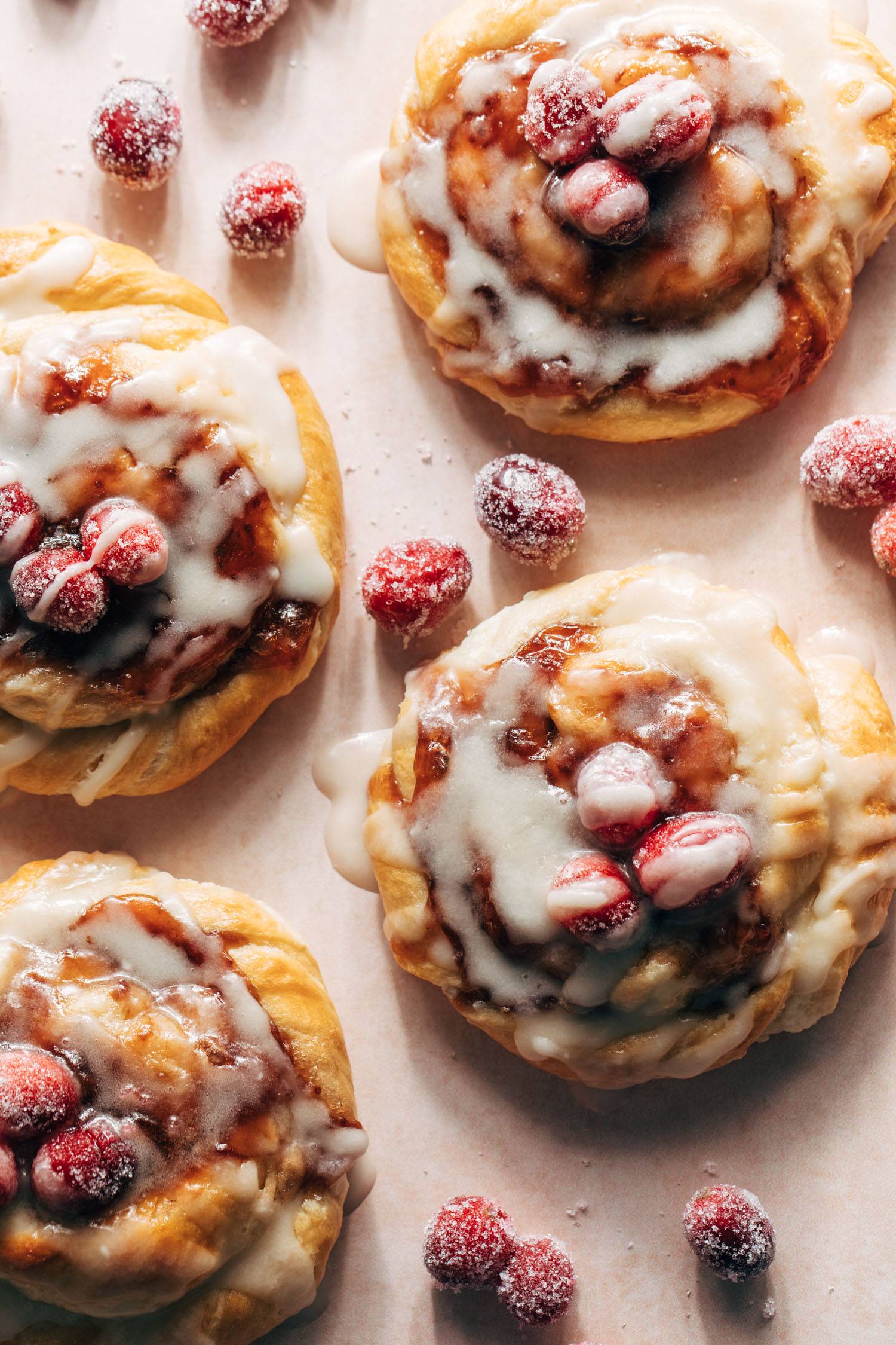 Cream cheese danishes with sugared cranberries on top