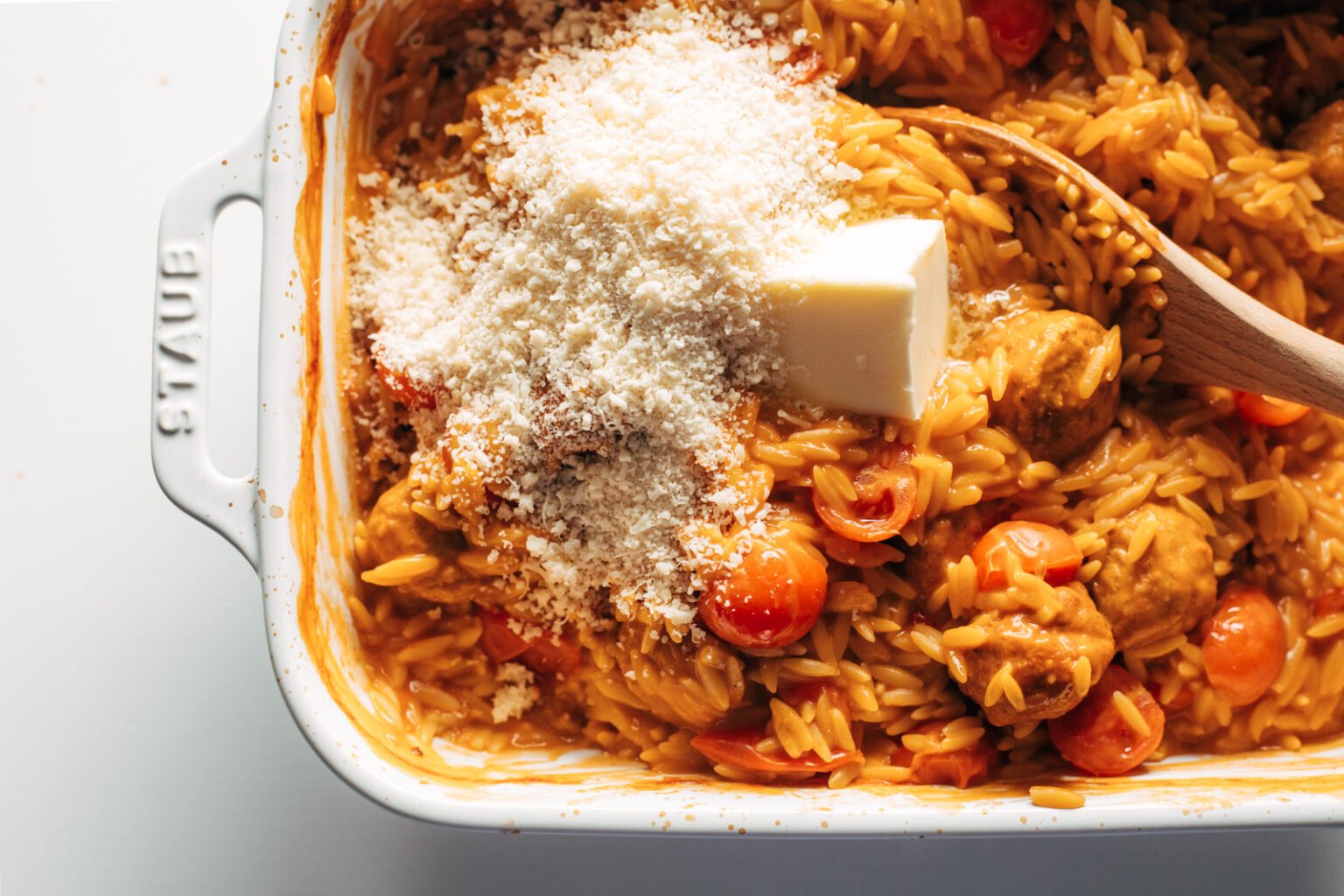 Creamy Baked Orzo with Meatballs Recipe Pinch of Yum