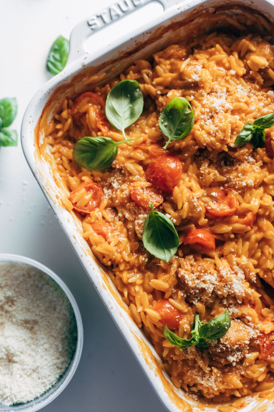 Creamy Baked Orzo with Meatballs Recipe Pinch of Yum