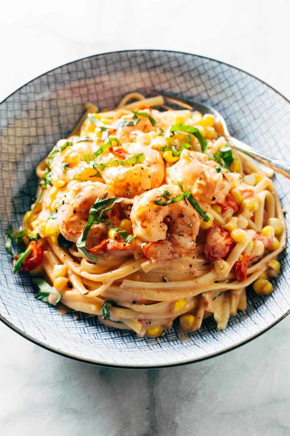 Creamy Shrimp Pasta with Corn and Tomatoes Recipe - Pinch of Yum