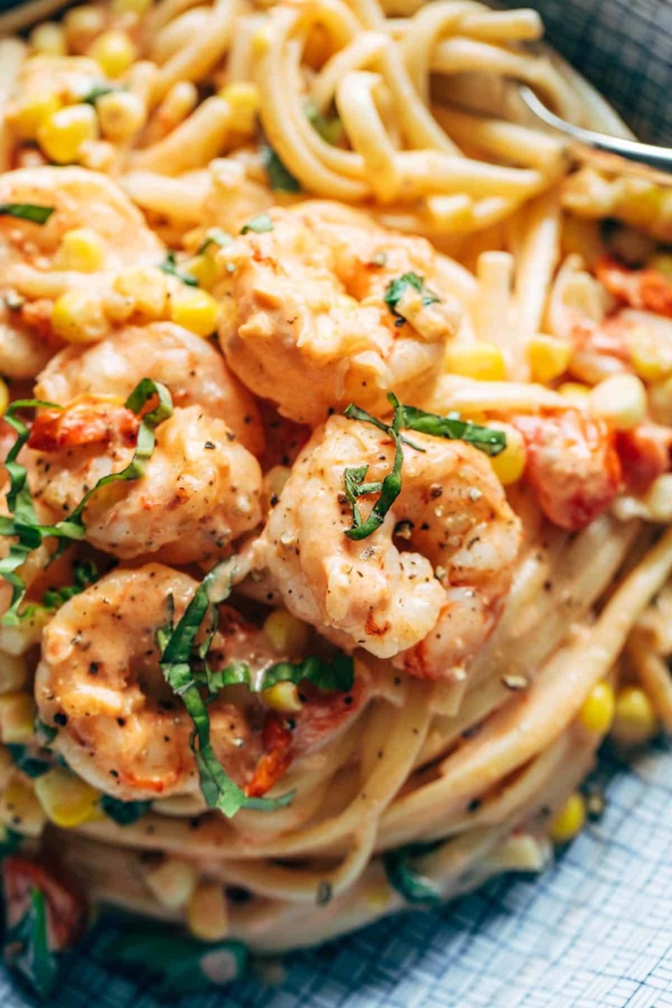 Creamy Shrimp Pasta with Corn and Tomatoes Recipe - Pinch of Yum