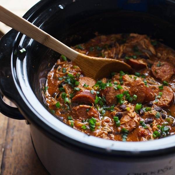 Creole chicken in a large crockpot.