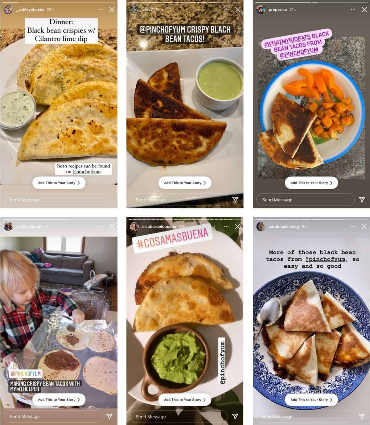 Collage de recetas de tacos crujientes de frijoles negros hecha por lectores de Pinch of Yum.
