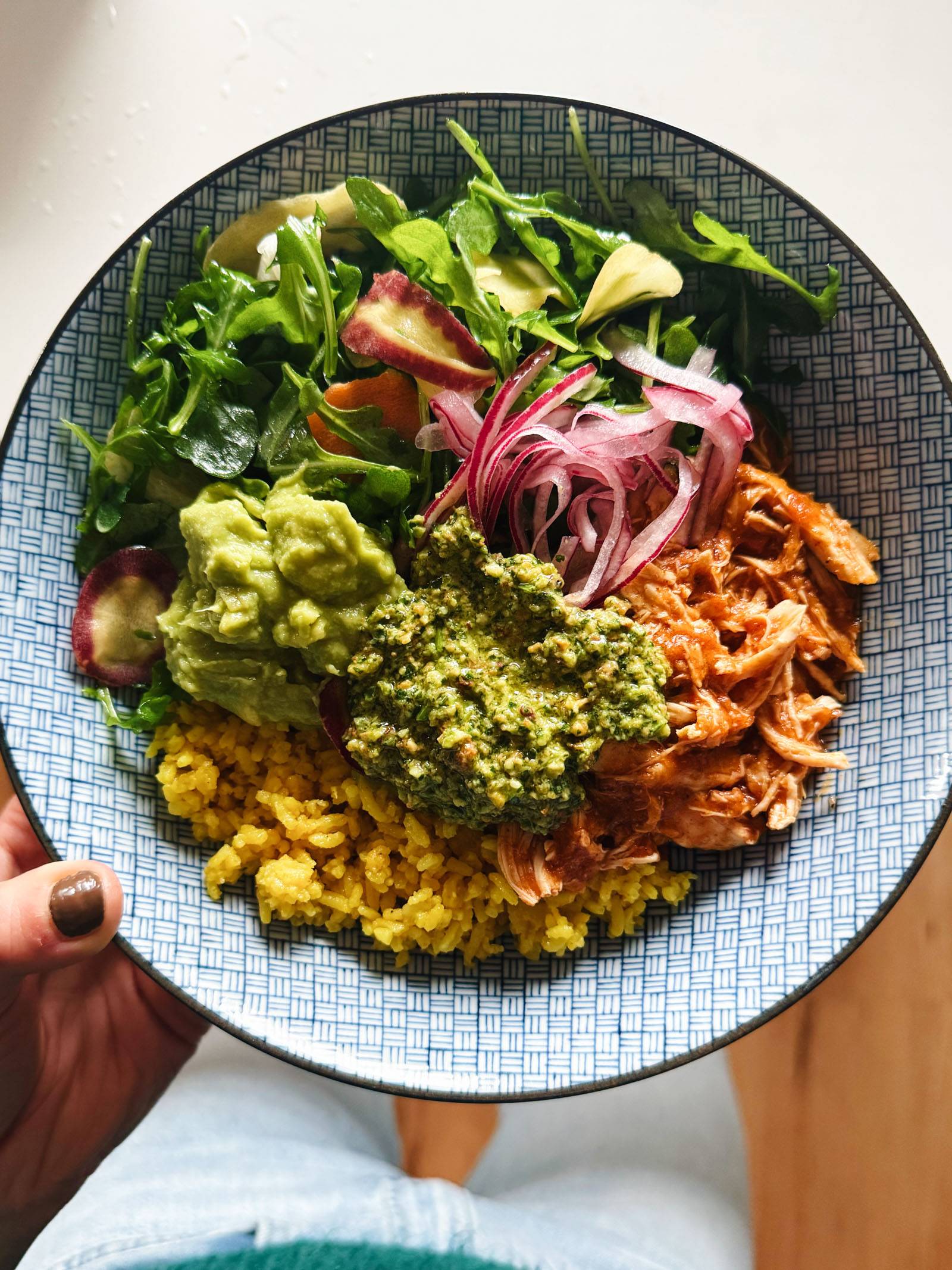 Crockpot Chicken Bowls with Yellow Rice and Cilantro Pesto Recipe ...