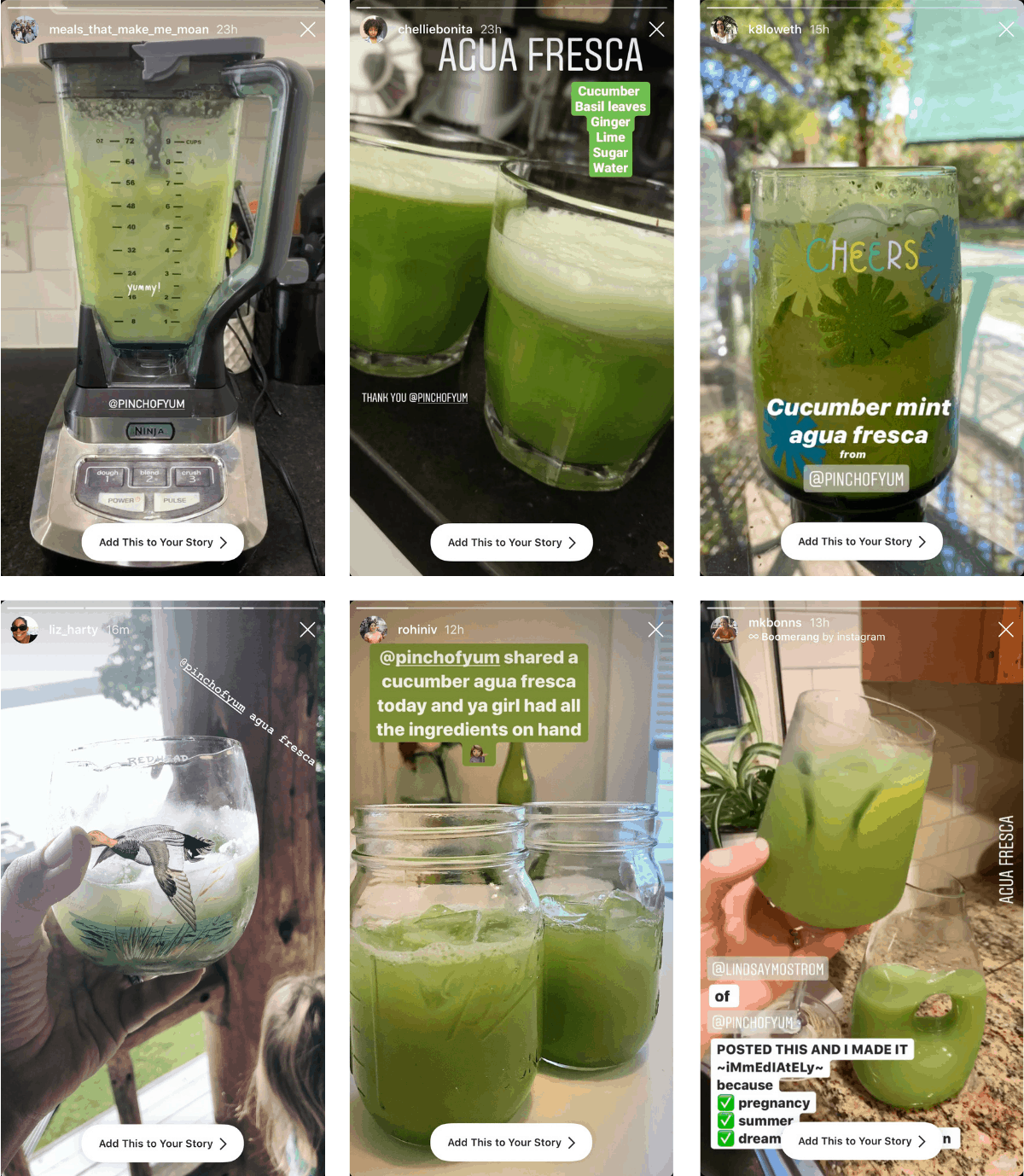 Instagram images of Cucumber Agua Fresca.