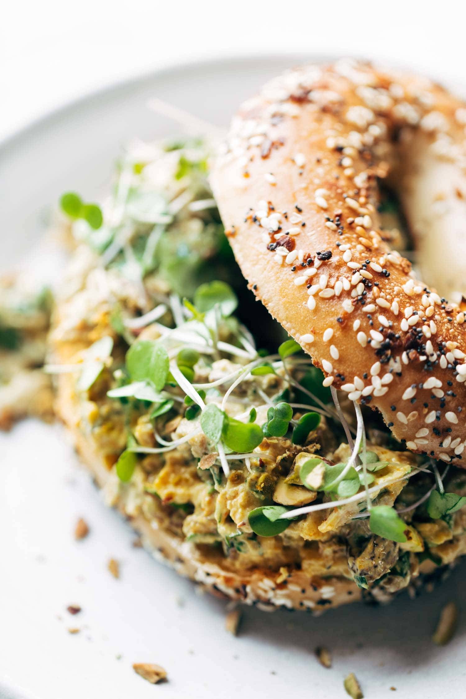 Curry Chicken Salad on a bagel.