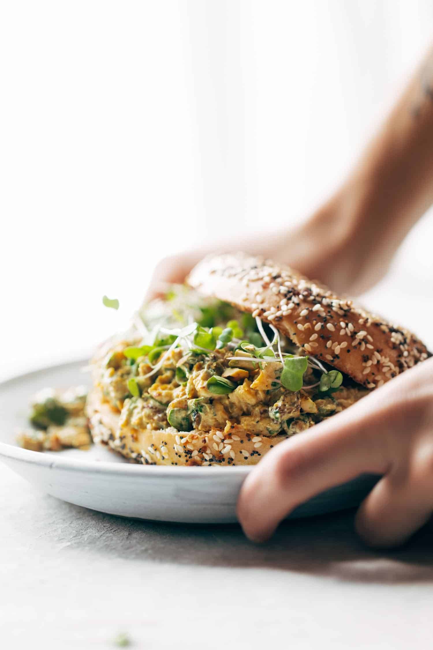 Curry Chicken Salad on a bagel.