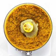 Homemade Yellow Curry Paste in a food processor.