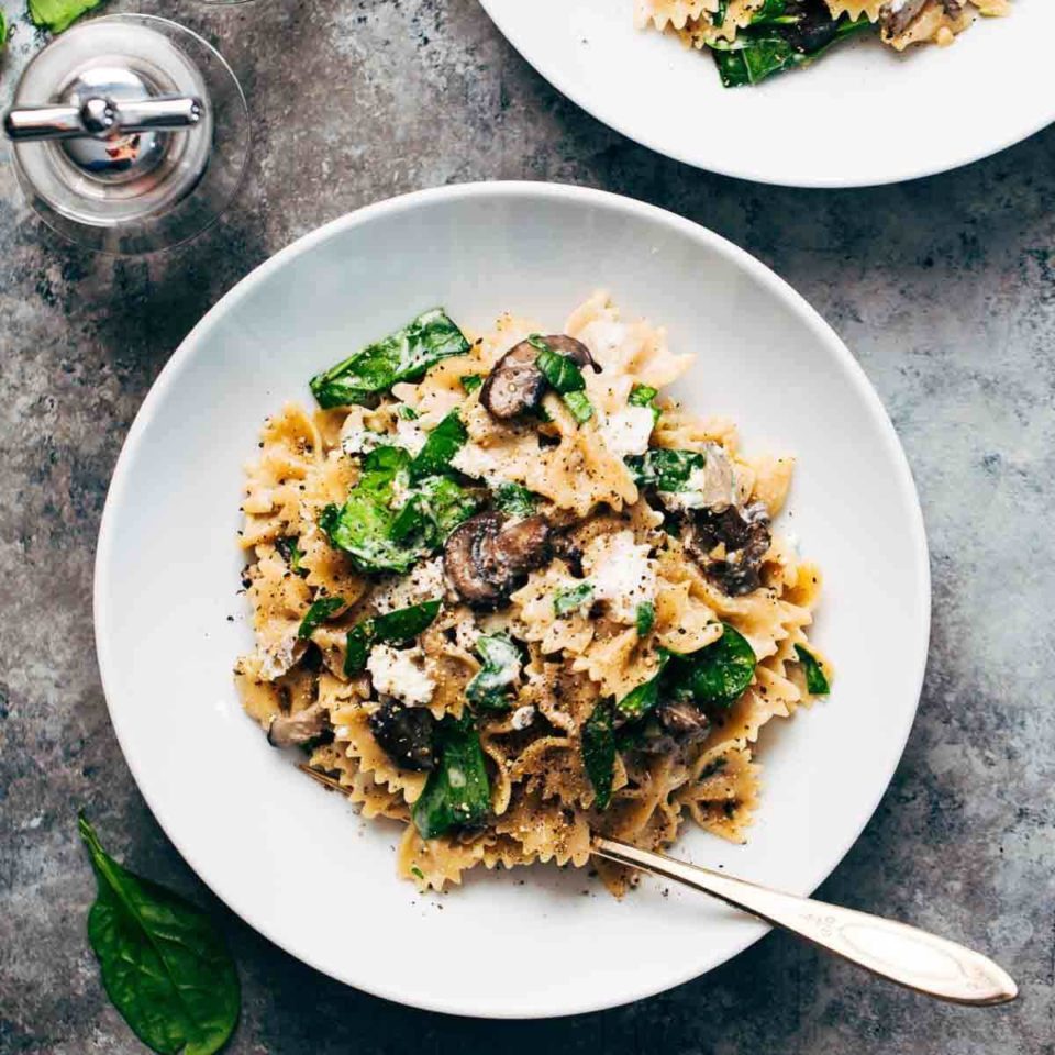 Date Night Mushroom Pasta with Goat Cheese Recipe Pinch of Yum