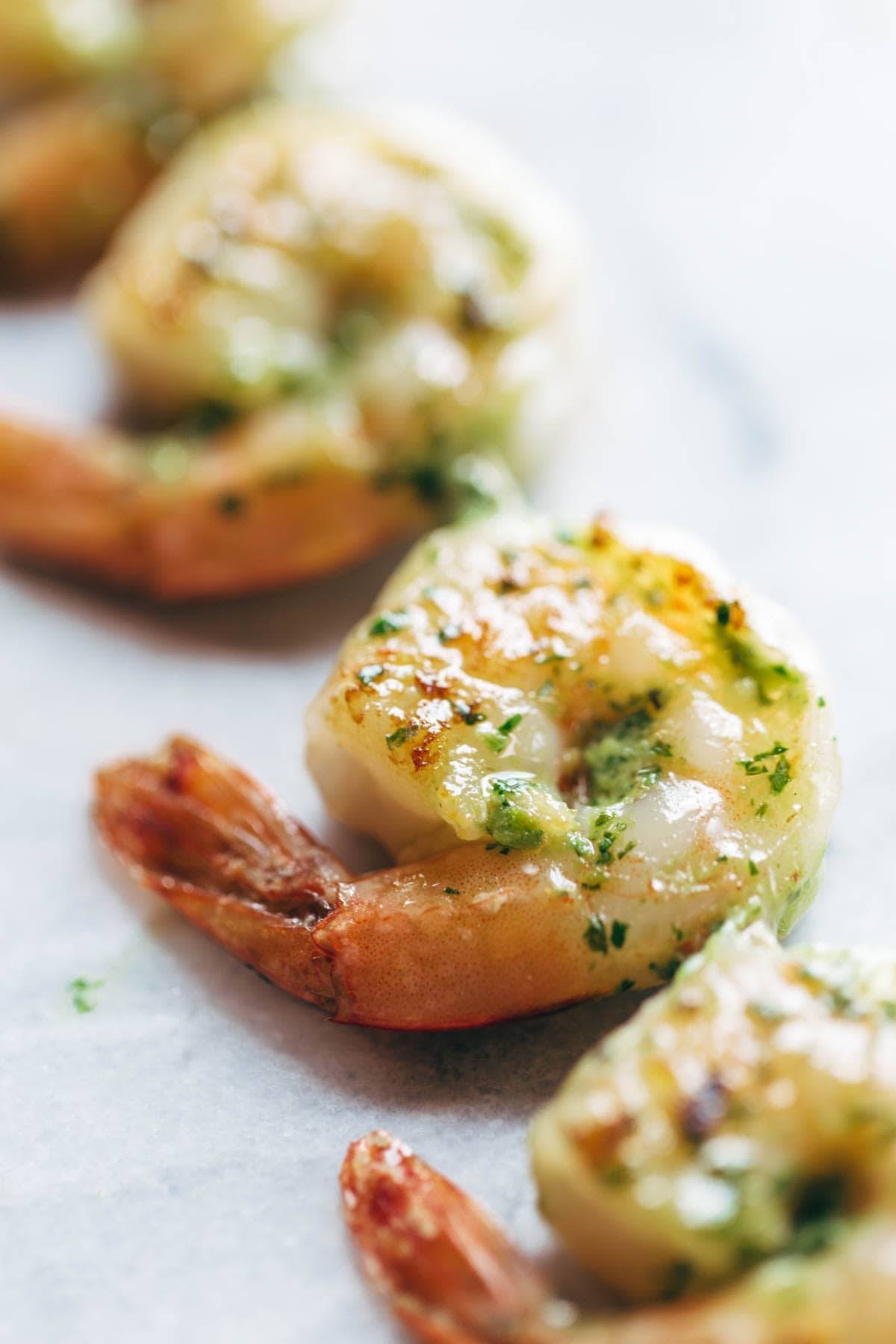 Grilled Shrimp with Avocado Cilantro Dressing.