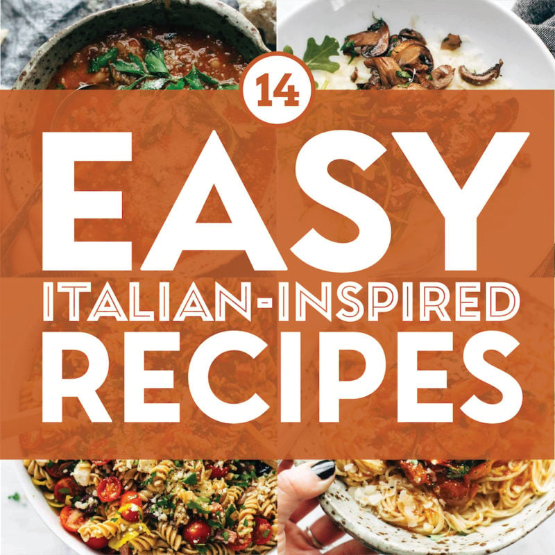 Italian inspired recipes in a collage.